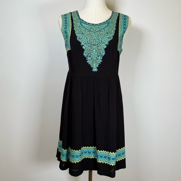 Free People Dresses & Skirts - Free People Black And Green Floral Sleeveless Lightweight Dress Women’s Size 2